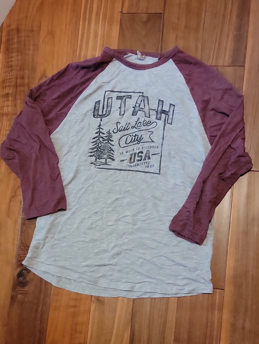 Utah Salt Lake City Raglan Baseball Tee - Maroon/Gray